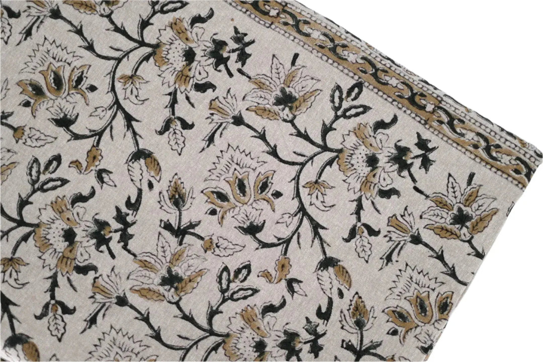 Camel Floral Block Print Tablecloth