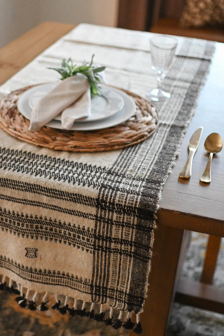 Bhujodi Table Runner - Brown and Cream
