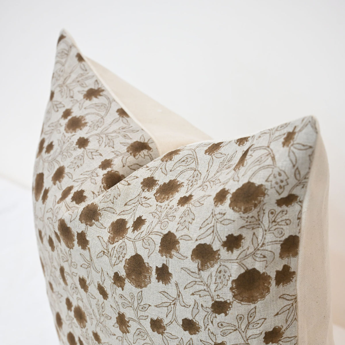 Julie Chocolate Linen Block Print Pillow Cover