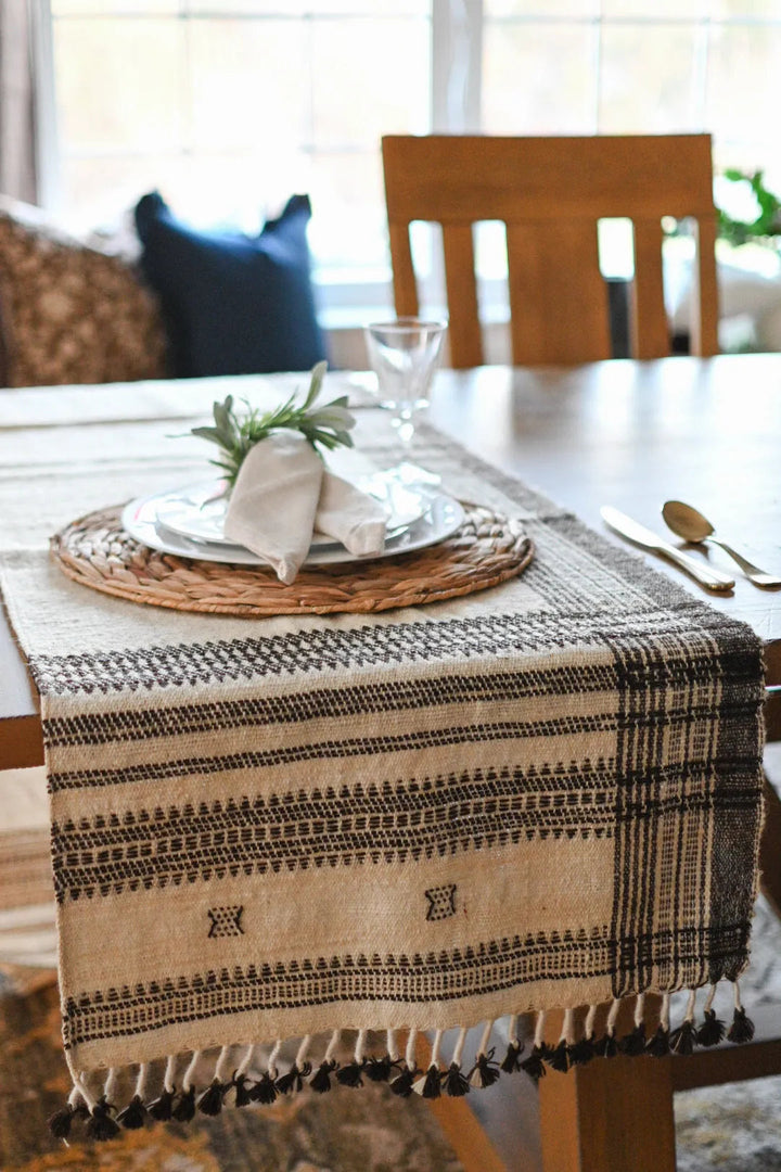 Bhujodi Table Runner - Brown and Cream