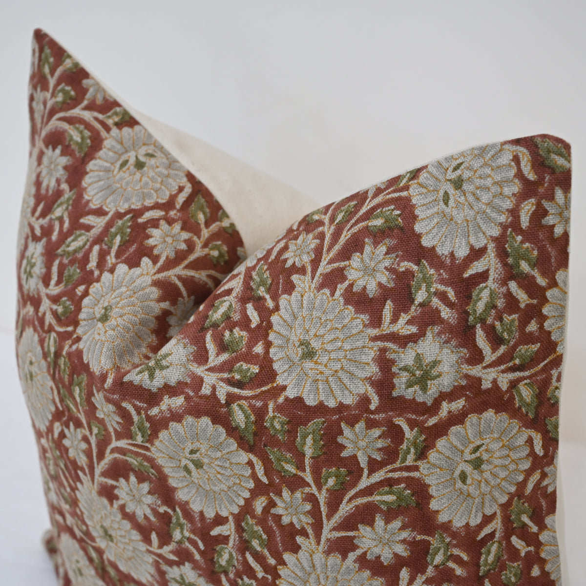 Alexis Terracotta Linen Block Print Pillow Cover