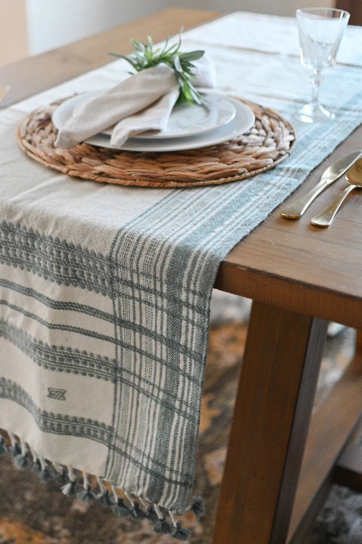 Bhujodi Table Runner - Blue and Cream