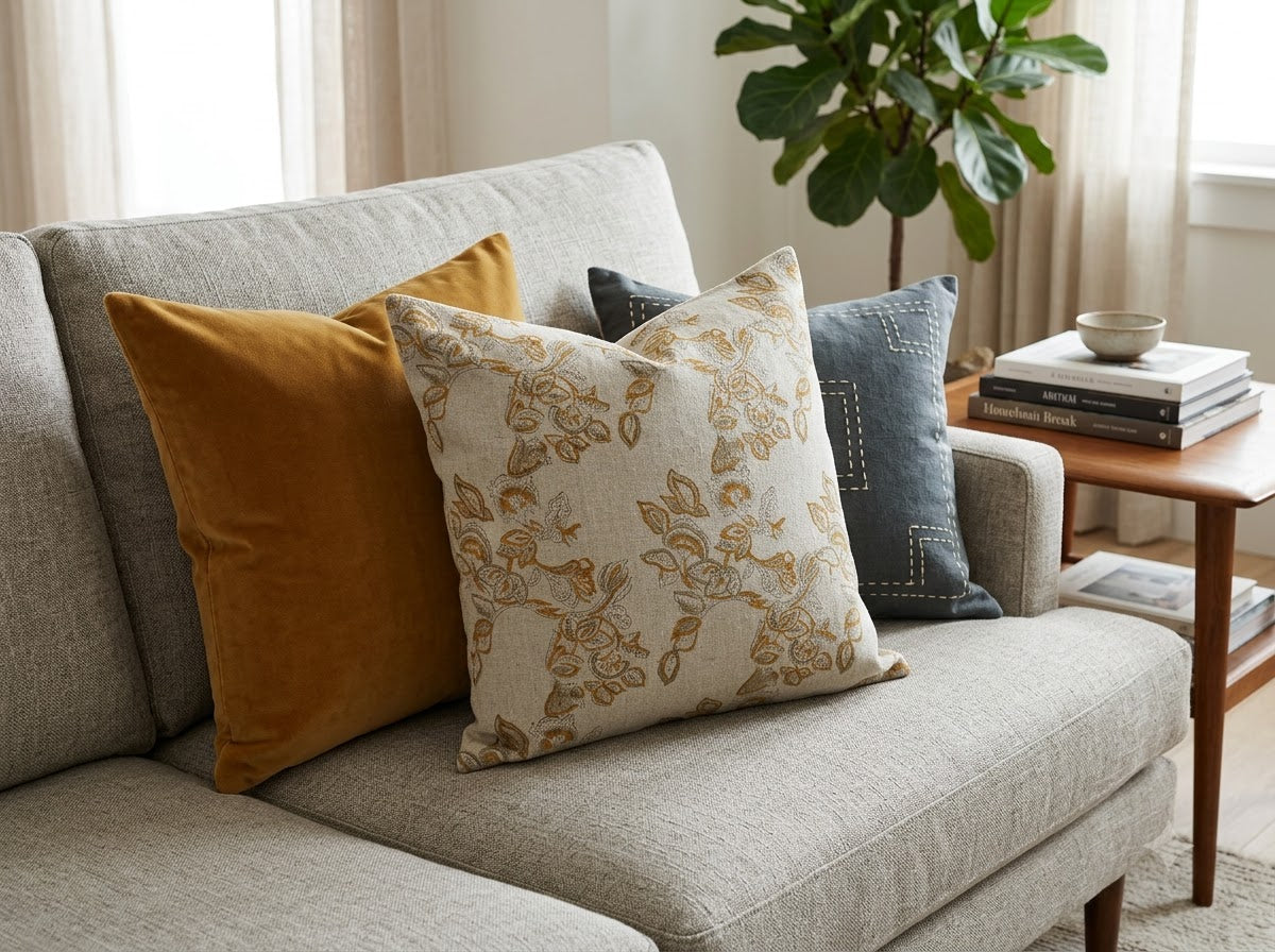 Faith Beige Block Print Pillow Cover