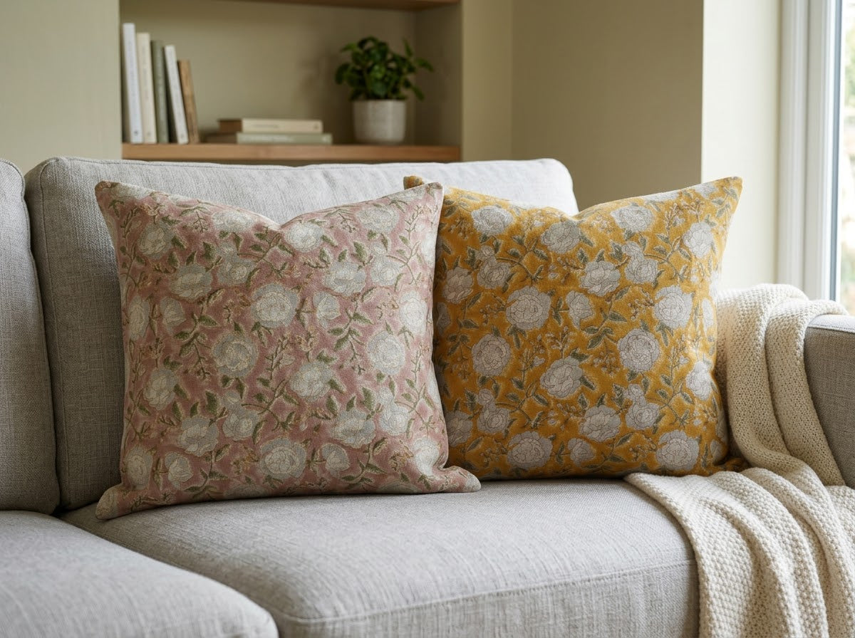 Madelyn Mustard Linen Block Print Pillow Cover
