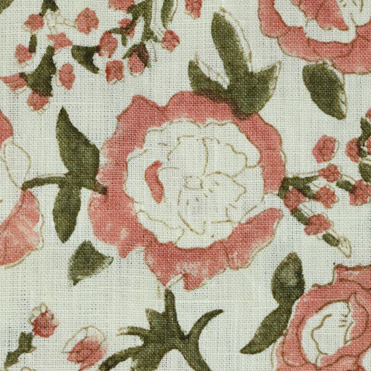 Anig Floral Linen Block Print Fabric