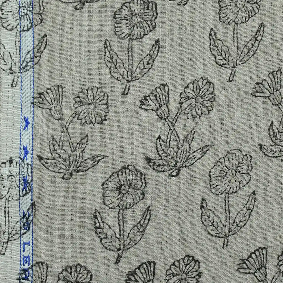 Wrylor Floral Block Print Linen Fabric