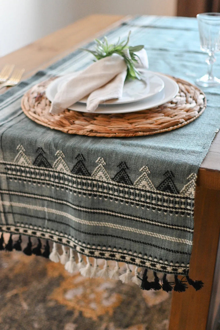 Bhujodi Table Runner - Blue Gray/Multicolor