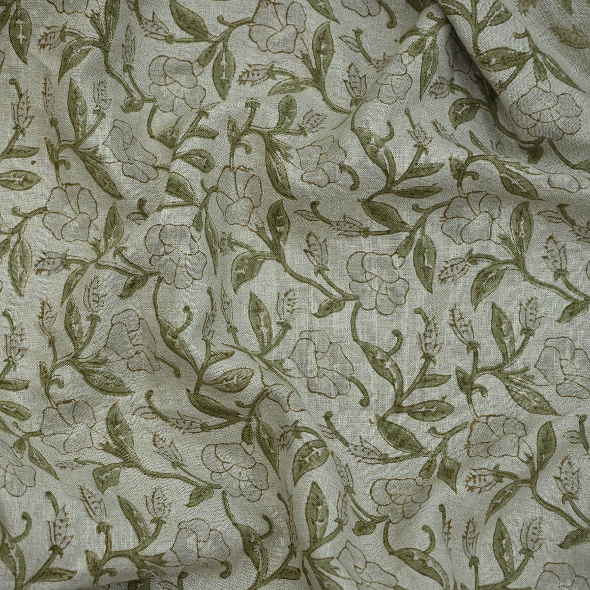 Whitley Floral Block Print Solid Linen Fabric