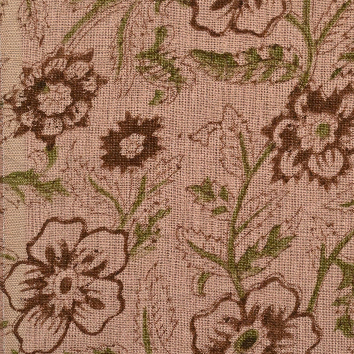 Toille Floral Block Print Solid Linen Fabric
