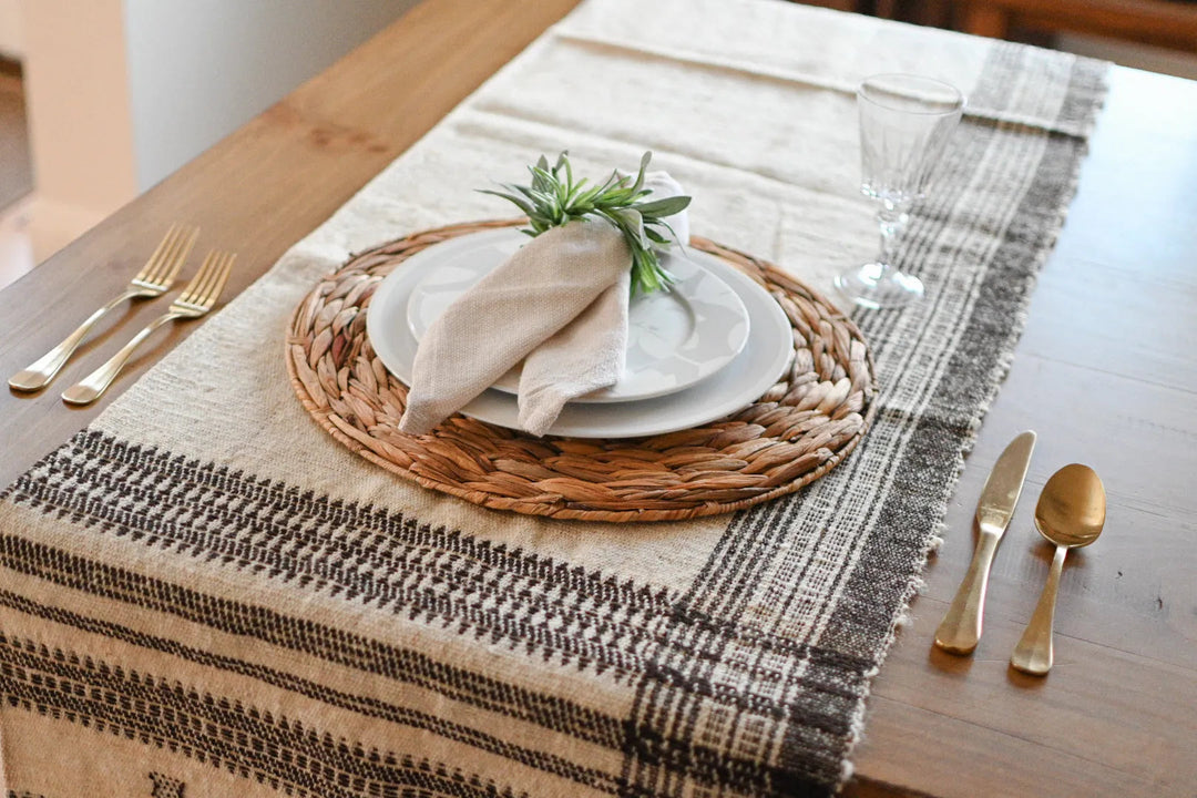 Bhujodi Table Runner - Brown and Cream