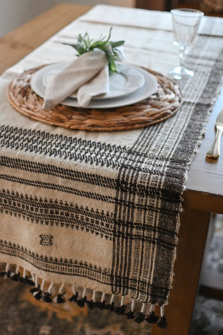Bhujodi Table Runner - Brown and Cream