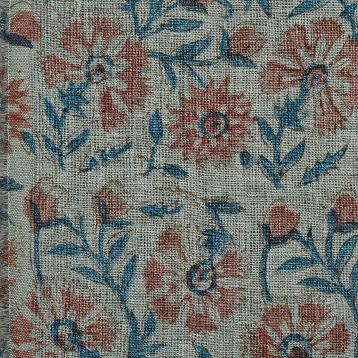 Alleb Floral Linen Block Print Fabric