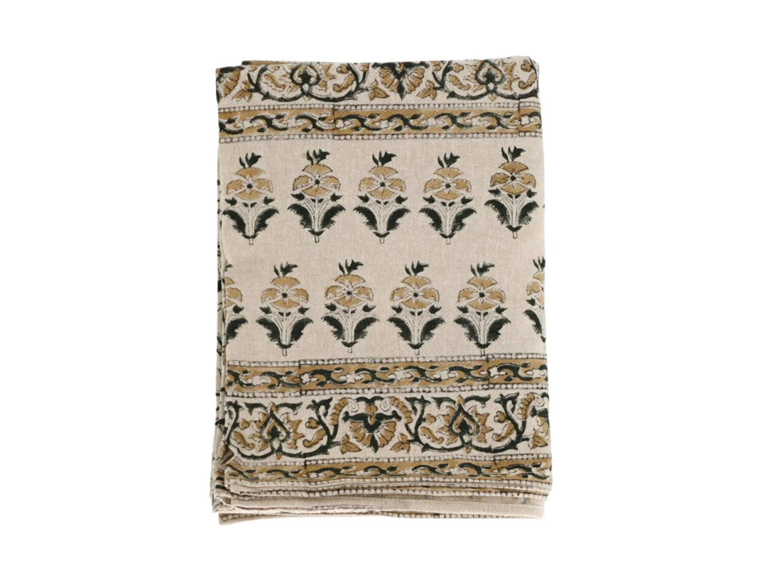 Camel Floral Block Print Tablecloth