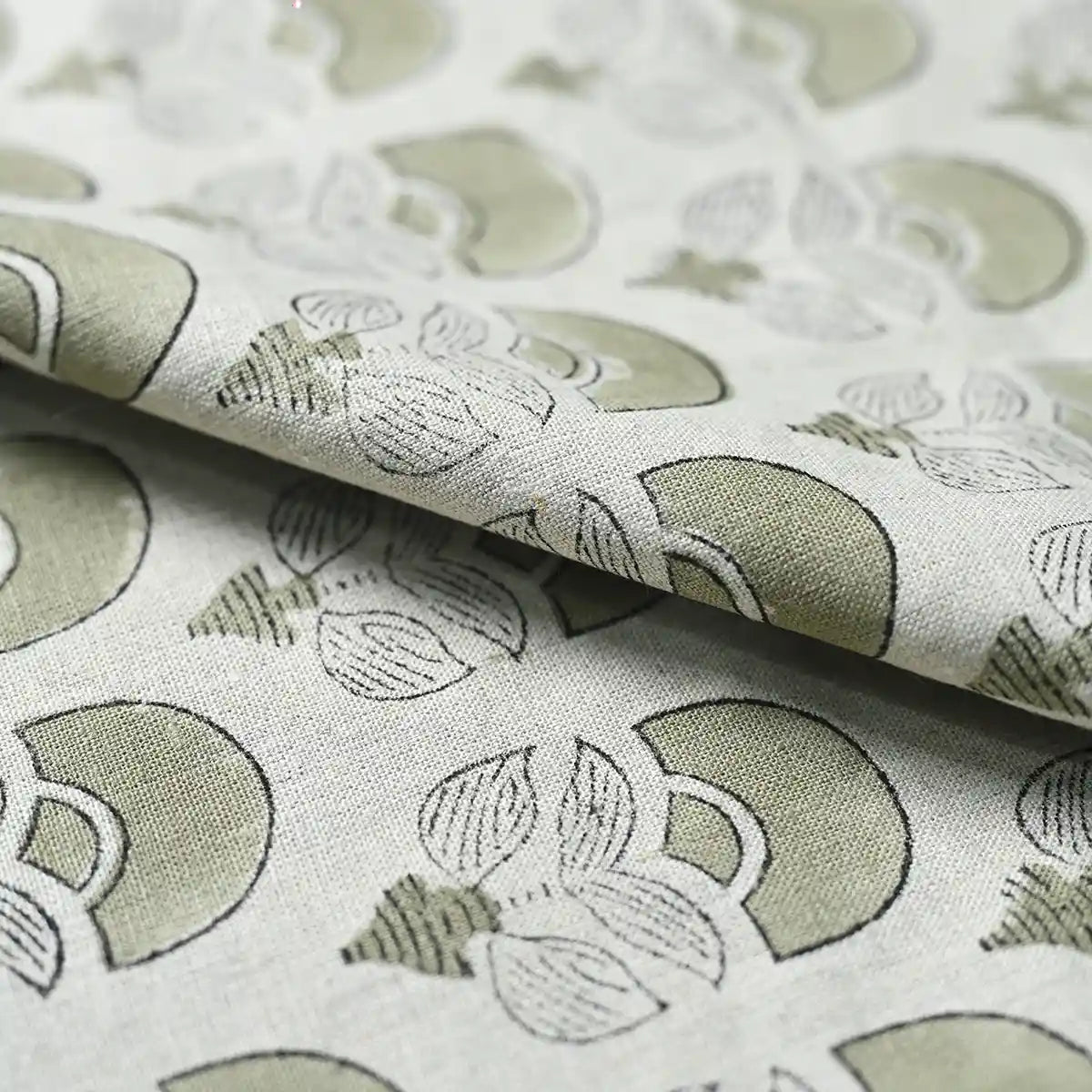 Butterfly Botanical Block Print Linen Fabric