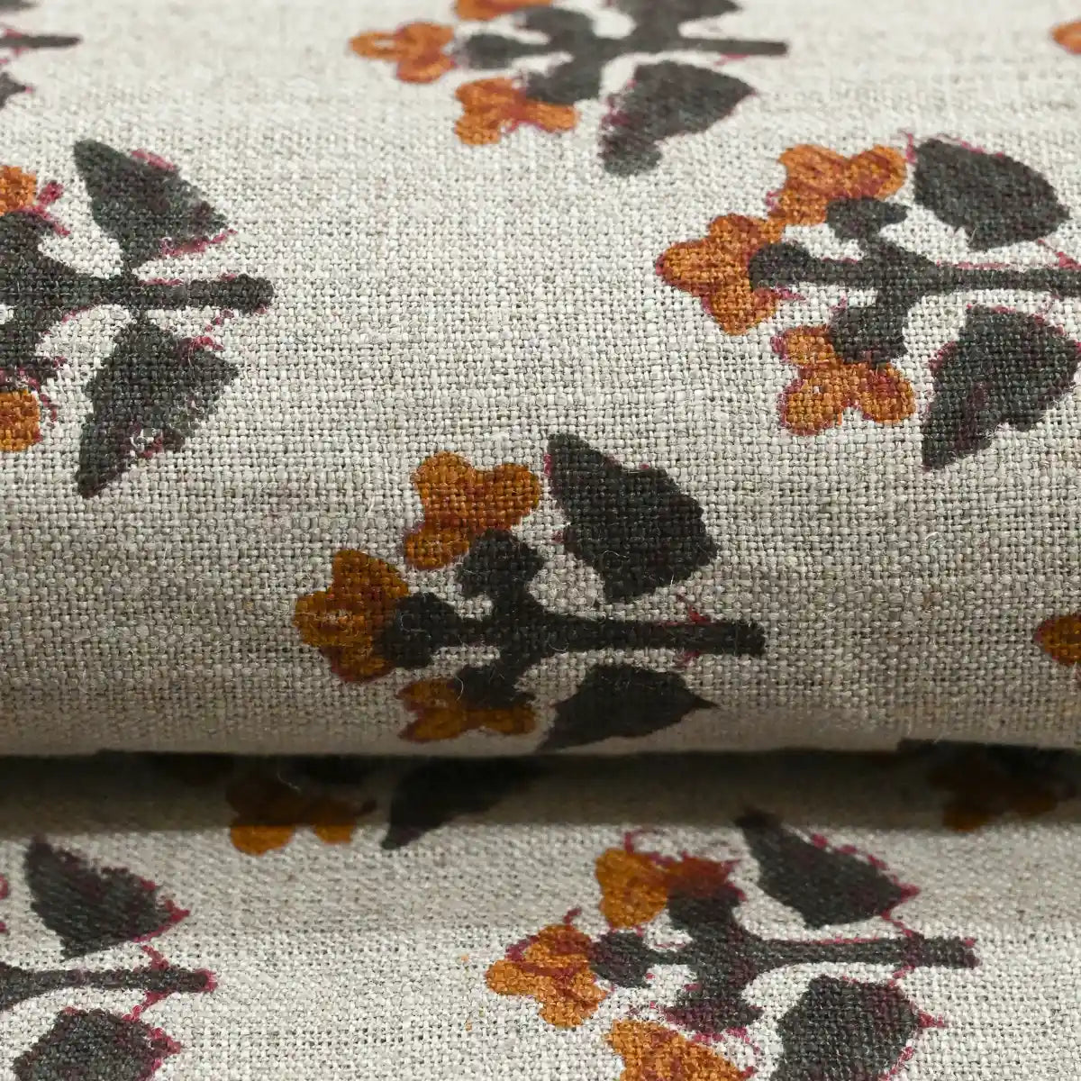 Indral Floral Block Print Linen Fabric