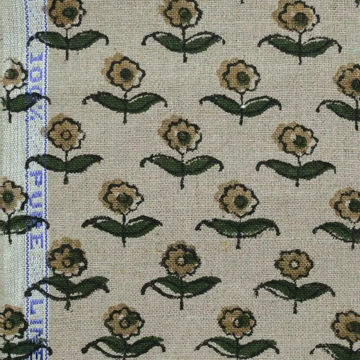 Yrolw Floral Hand Block Print Linen Fabric