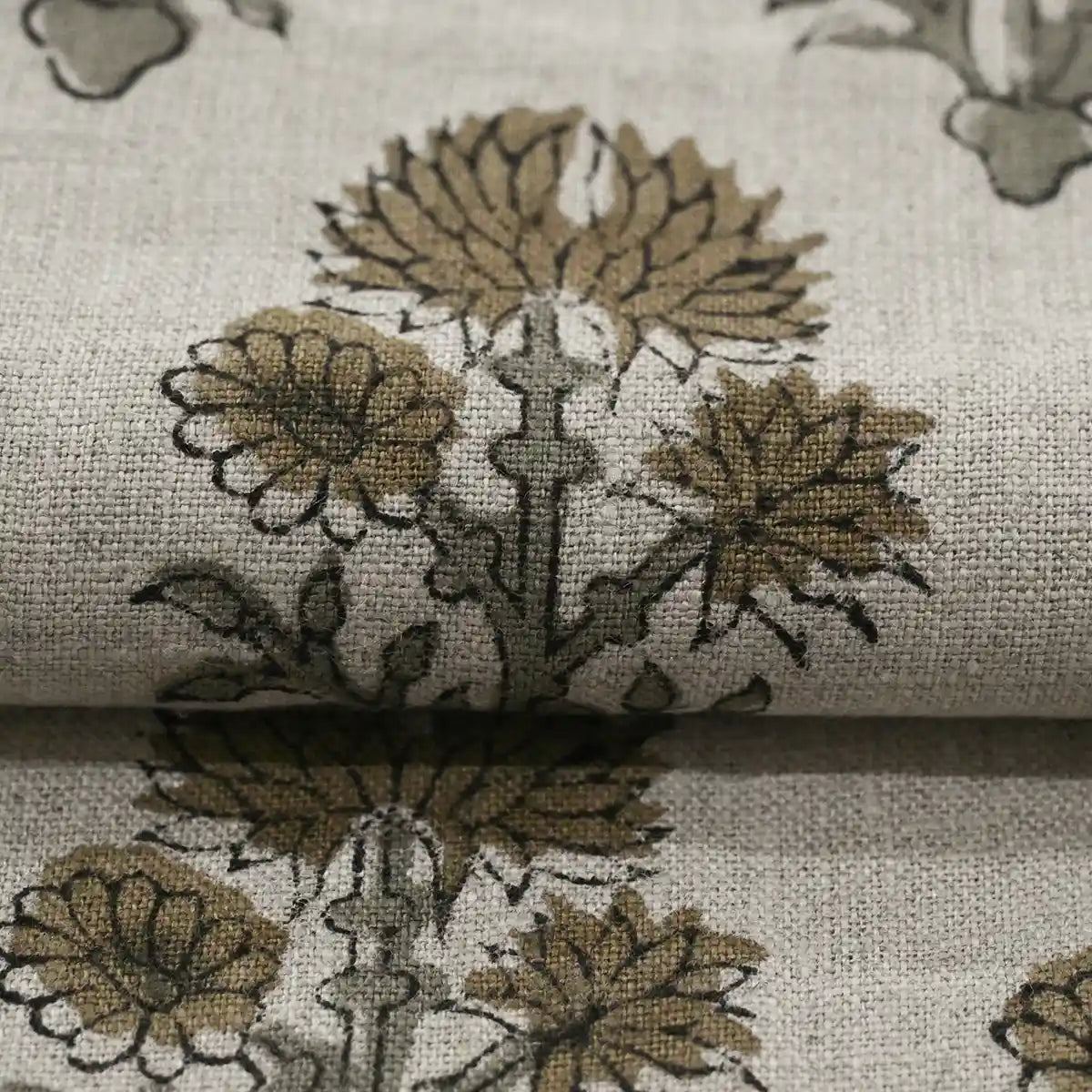 Alox Floral Hand Block Print Linen Fabric