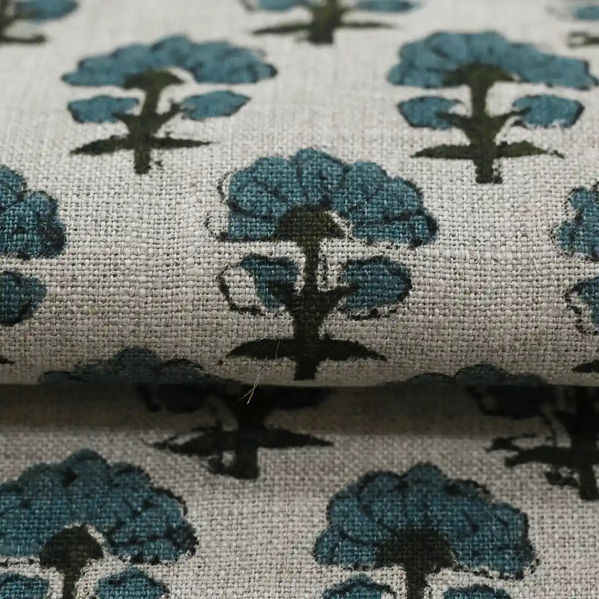 Terry Floral Hand Block Print Linen Fabric