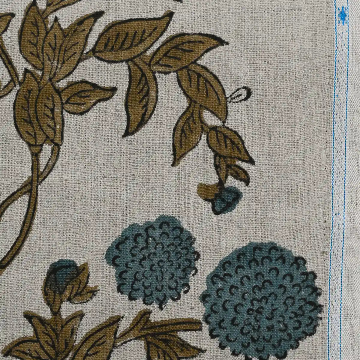 Idieh Floral Hand Block Print Linen Fabric