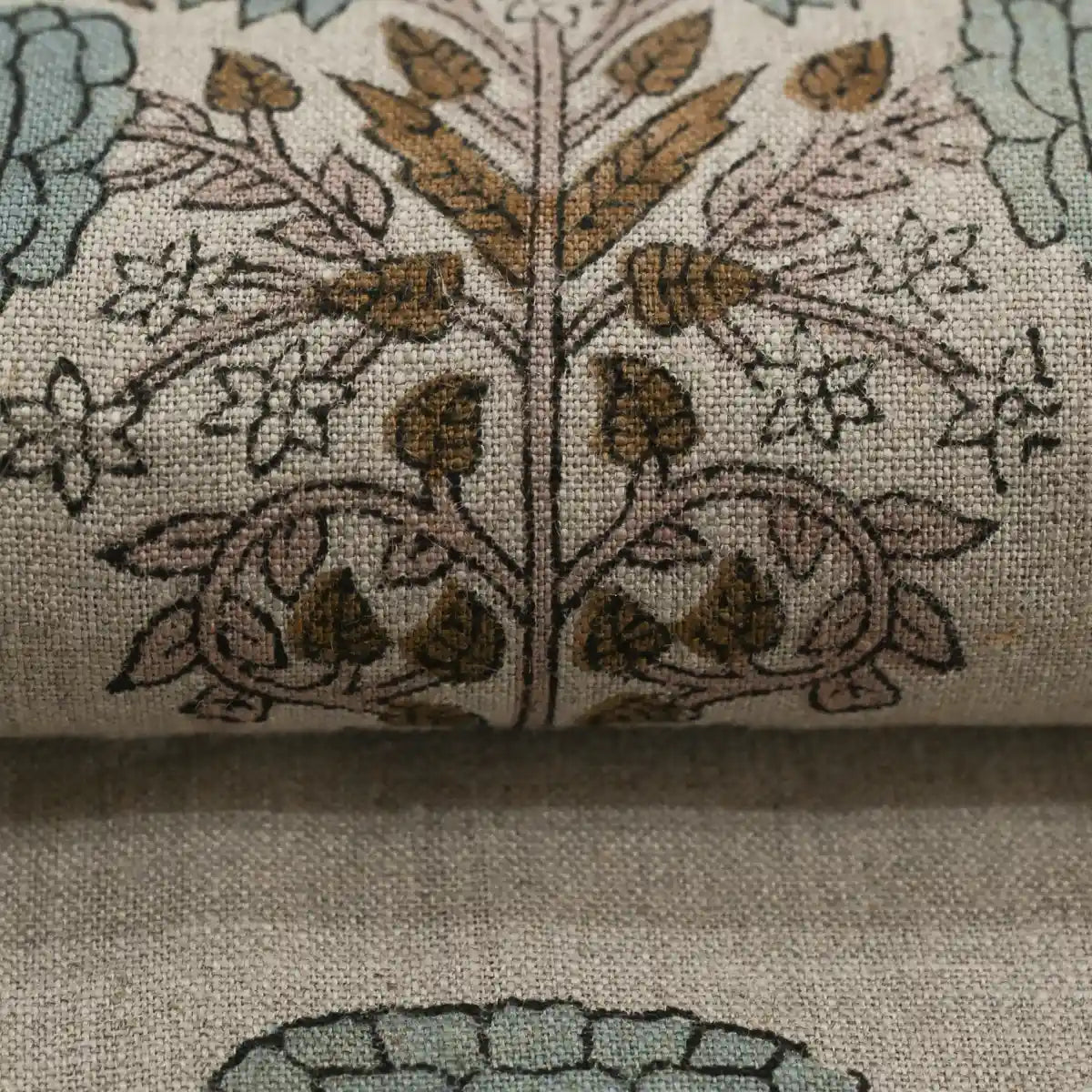 Baylen Floral Block Print Linen Fabric