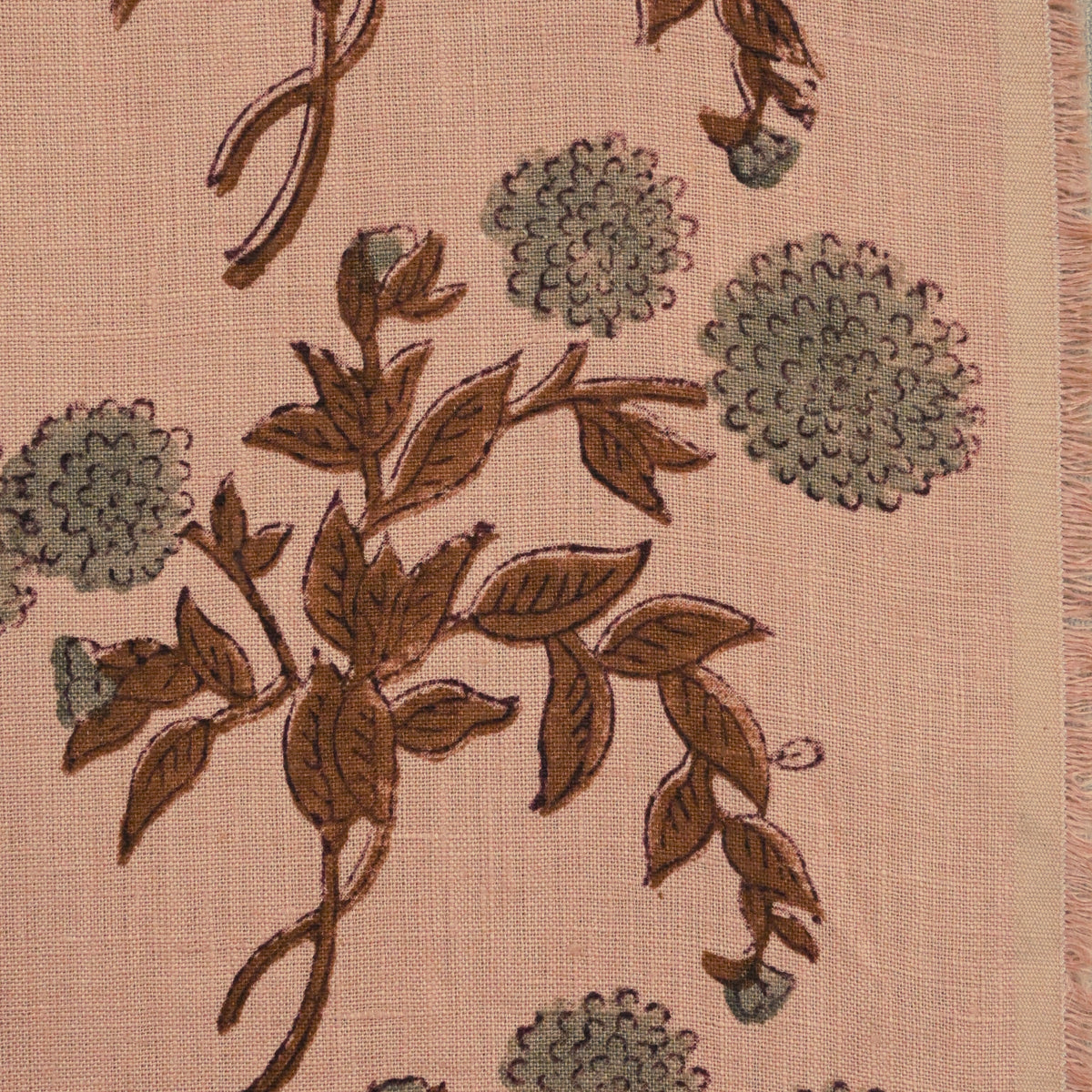 Yram Floral Block Print Solid Linen Fabric
