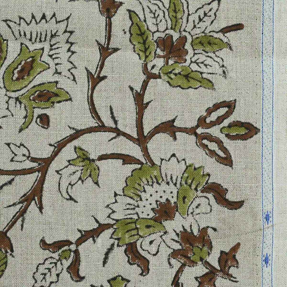 Ycrep Floral Hand Block Print Linen Fabric