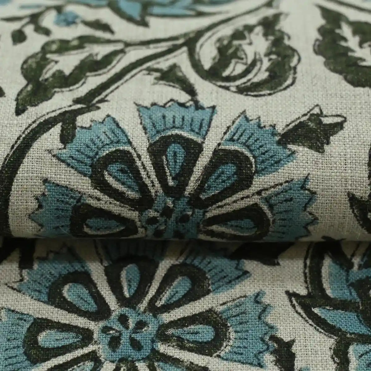 Tterb Floral Hand Block Linen Fabric