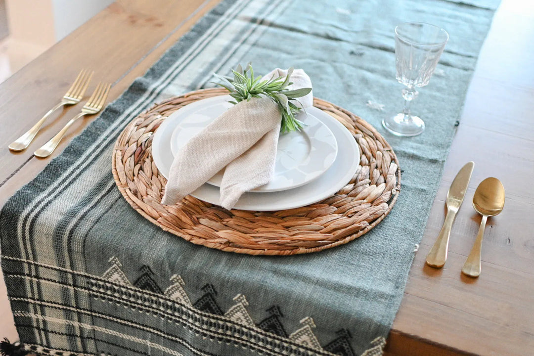 Bhujodi Table Runner - Blue Gray/Multicolor