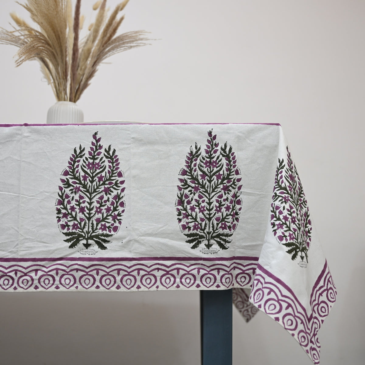 Solace Floral Purple Cotton - Tablecloth - Three Border