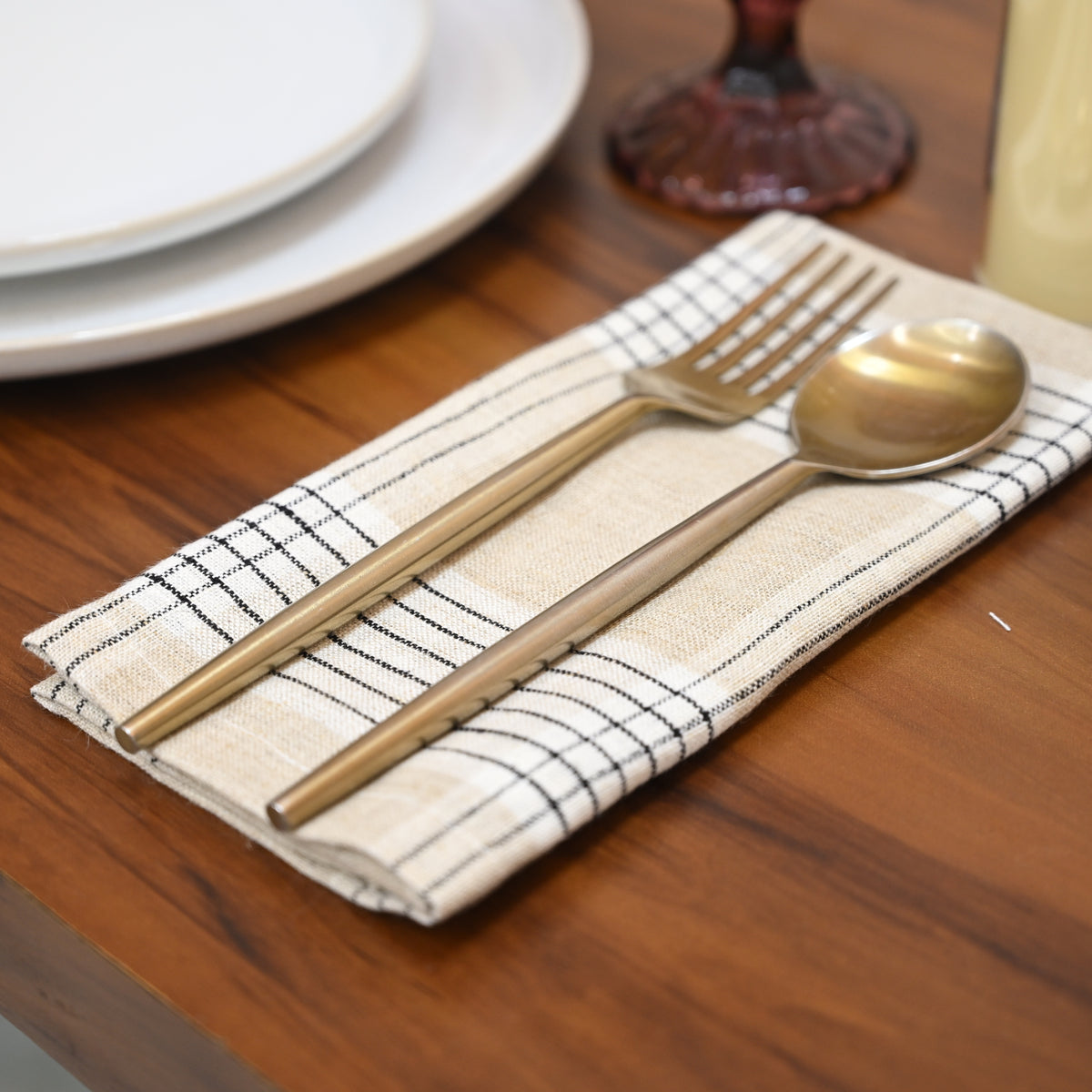 Emmett Checked Linen Dinner Napkin