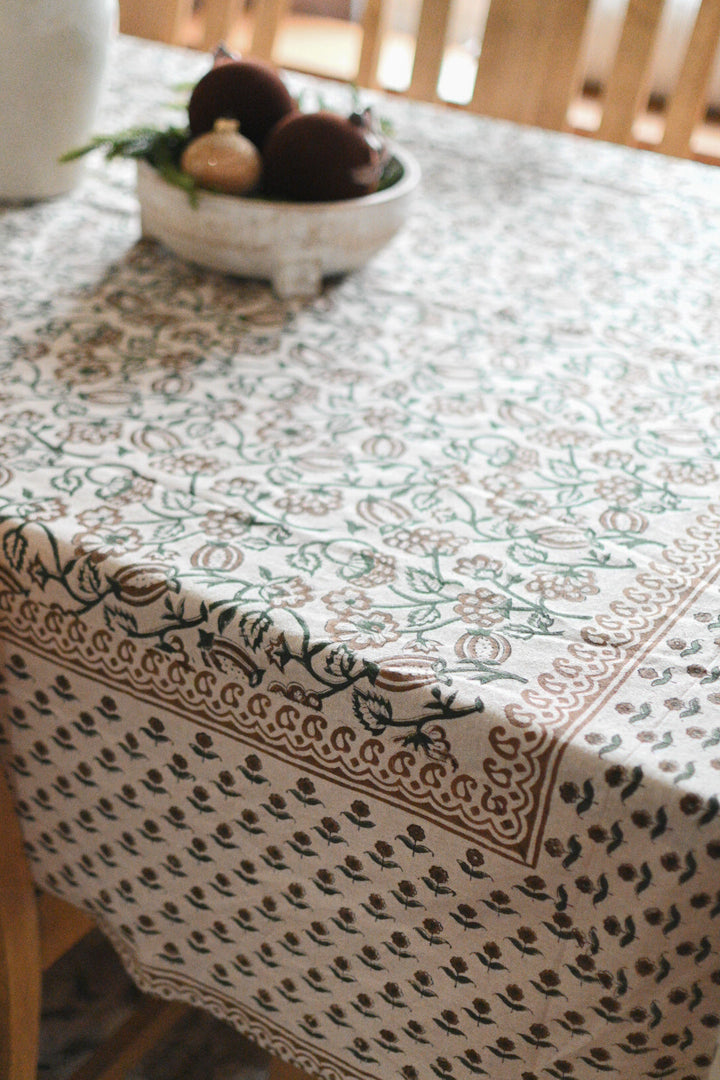 Chloe Floral Block Print Tablecloth