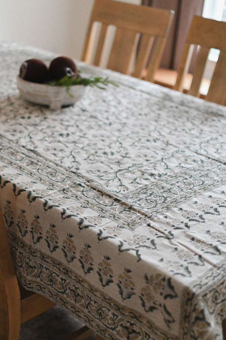 Camel Floral Block Print Tablecloth