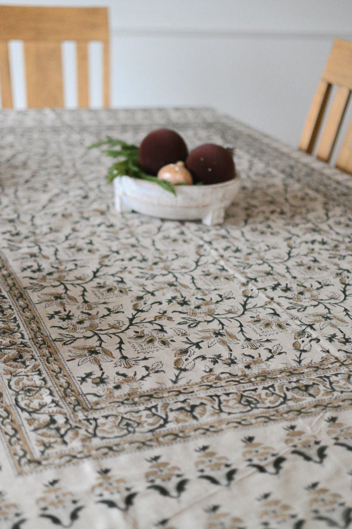 Camel Floral Block Print Tablecloth