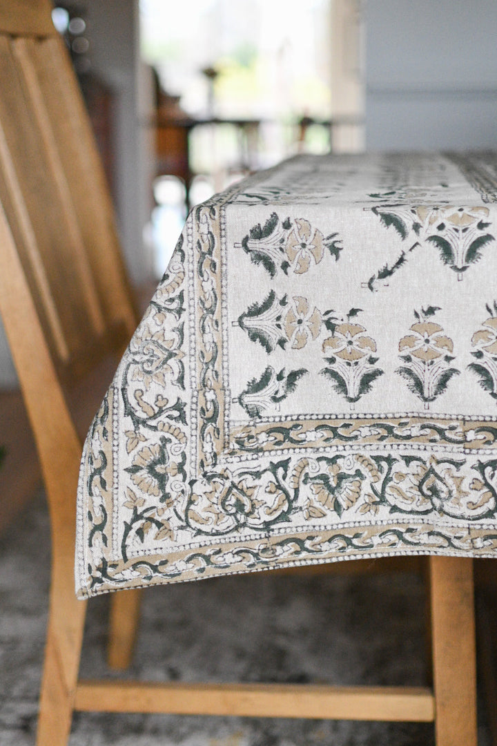 Camel Floral Block Print Tablecloth