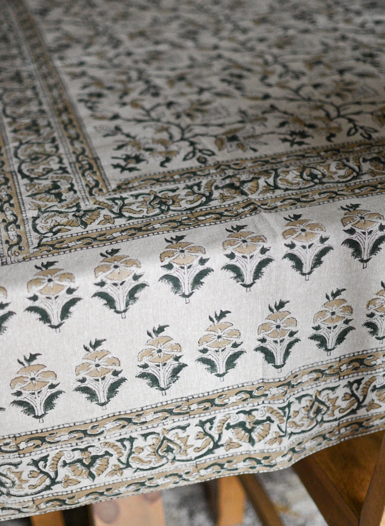 Camel Floral Block Print Tablecloth