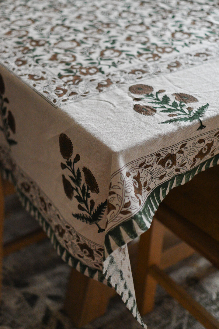 Clara Floral Block Print Tablecloth