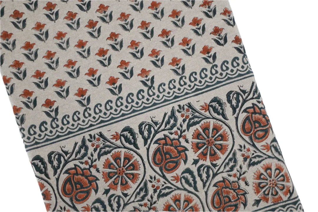 Salmon Floral Block Print Tablecloth
