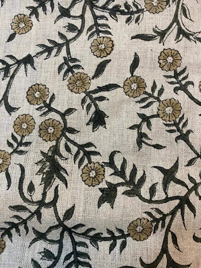 Kelly Hand Block Printed Linen Fabric - Decor, Pillows ,Upholstery, Curtain and more