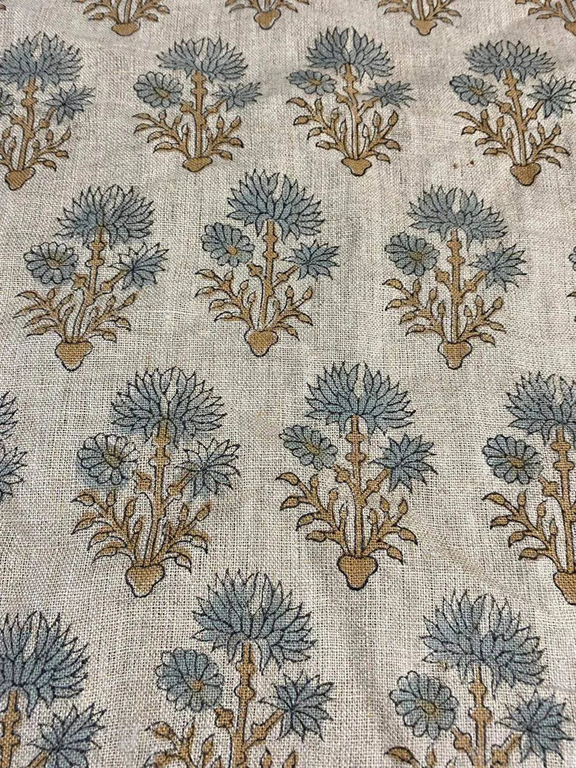 Wren Hand Block Printed Linen Fabric