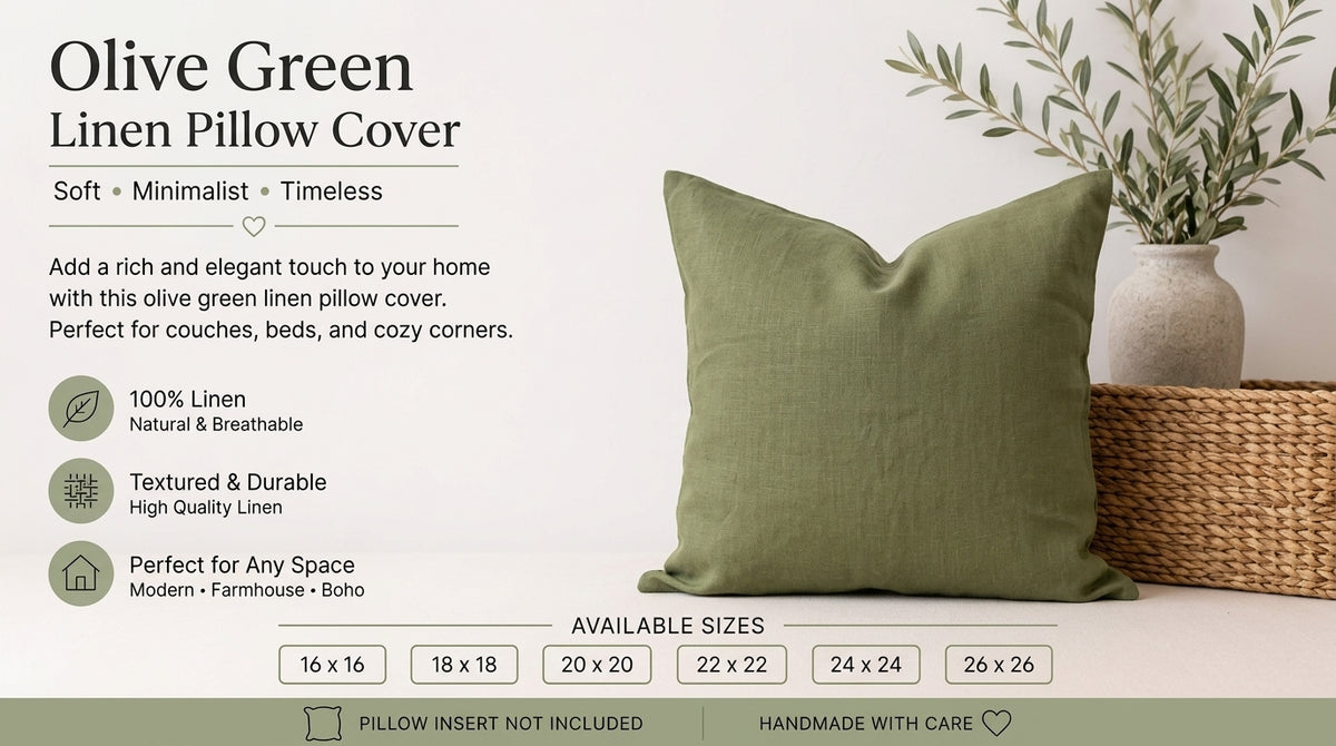 Olen Moss Solid Linen Pillow Cover
