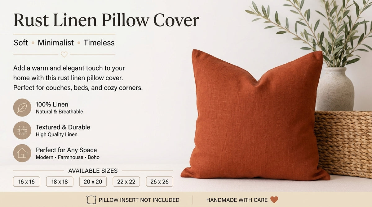 Leno Rust Solid Linen Pillow Cover