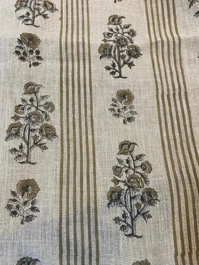 Thistle Block Print Handloom Linen Fabric