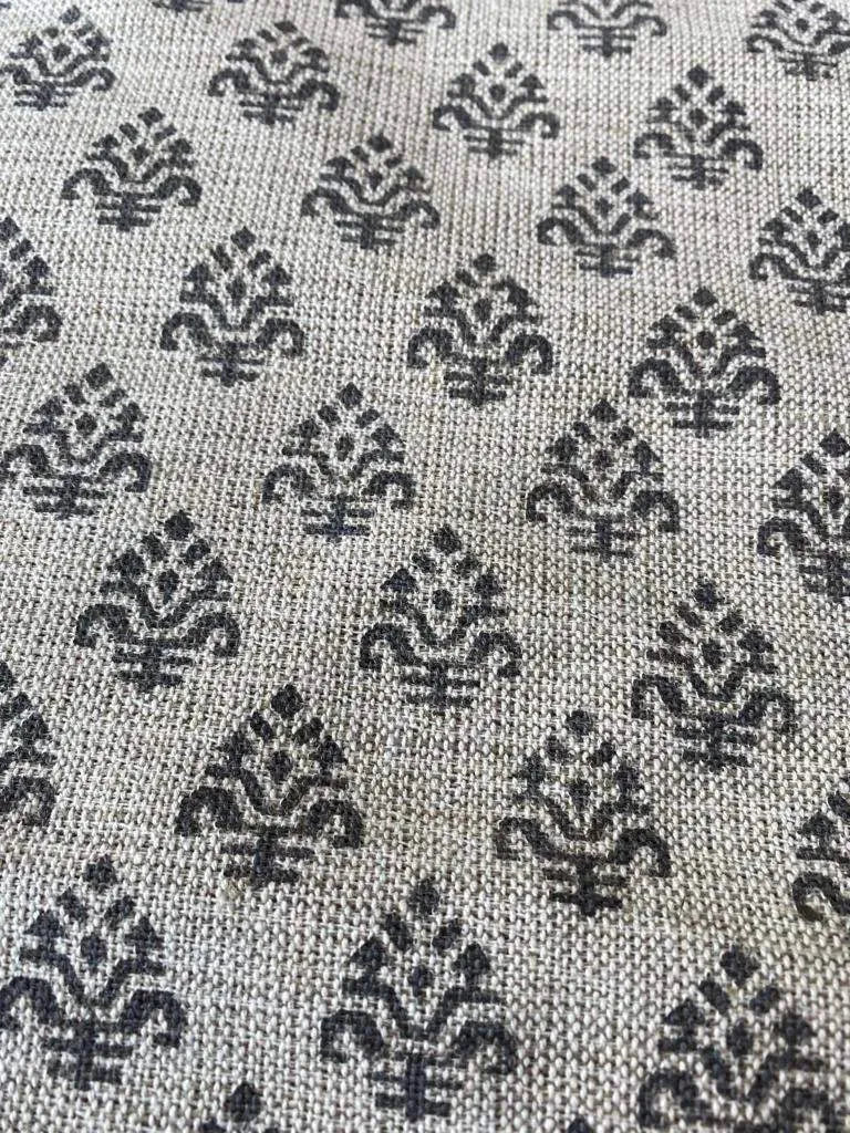 Block Print Handloom Linen Fabric Heavy Linen Fabric, Upholstery fabric ,pillow cover ,home décor Grey Colour - Maple Village Lane