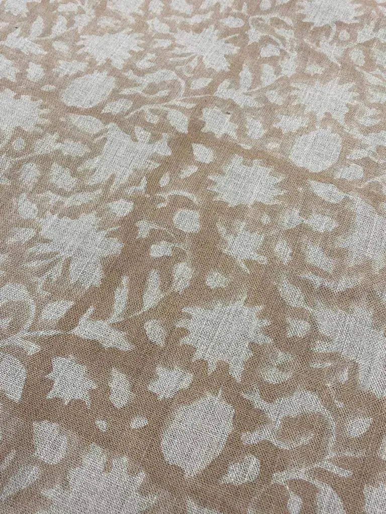 Block Print Handloom Linen Fabric Linen Fabric Flower light tan colour ,home Decor, Upholstery fabric ,Pillow Cover, Table Cloth - Maple Village Lane