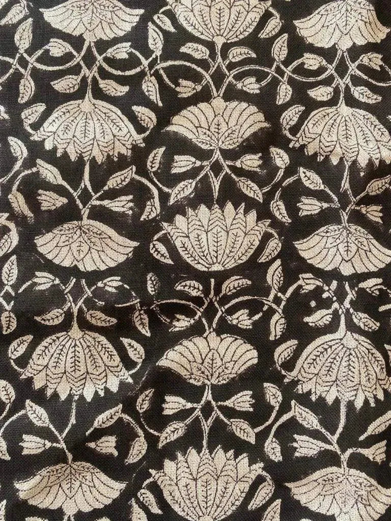 Inkwash Block Print Handloom Linen Fabric