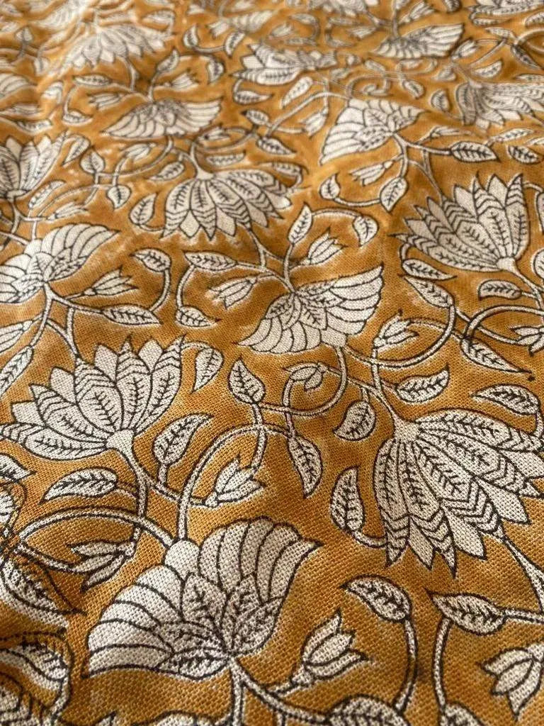 Inkwash Block Print Handloom Linen Fabric