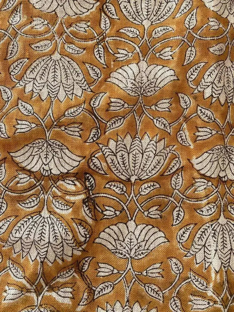 Inkwash Block Print Handloom Linen Fabric