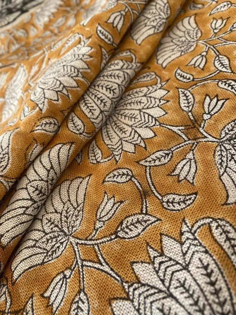 Inkwash Block Print Handloom Linen Fabric