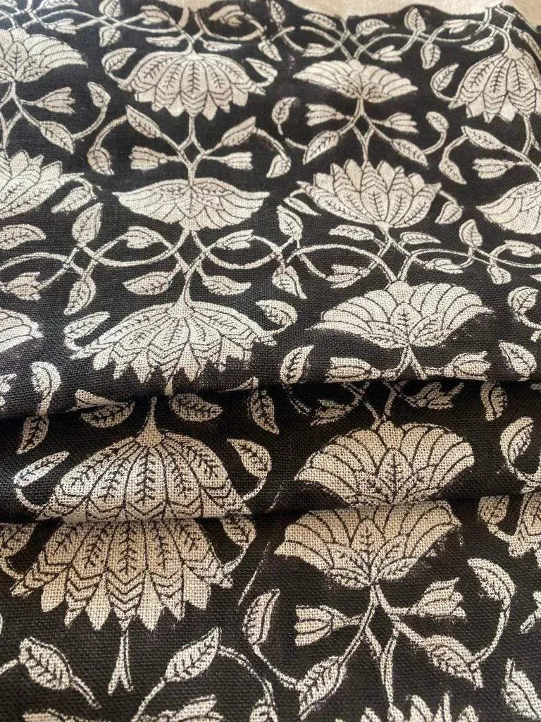 Inkwash Block Print Handloom Linen Fabric