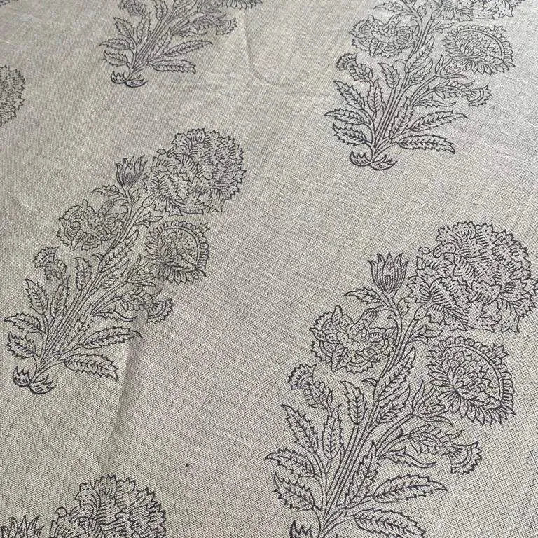 Nerion Floral Linen Block Print Fabric
